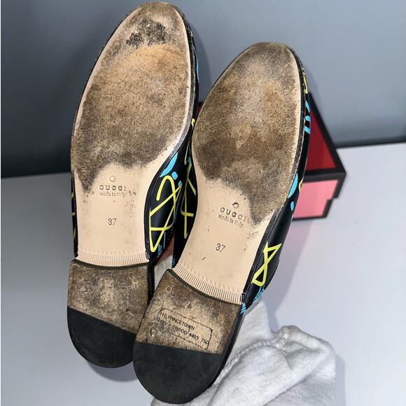 Gucci Horse Bit Princetown Mules in Graffiti/Ghost Print Size EU 37 Blue/Yellow - Picture 4 of 7